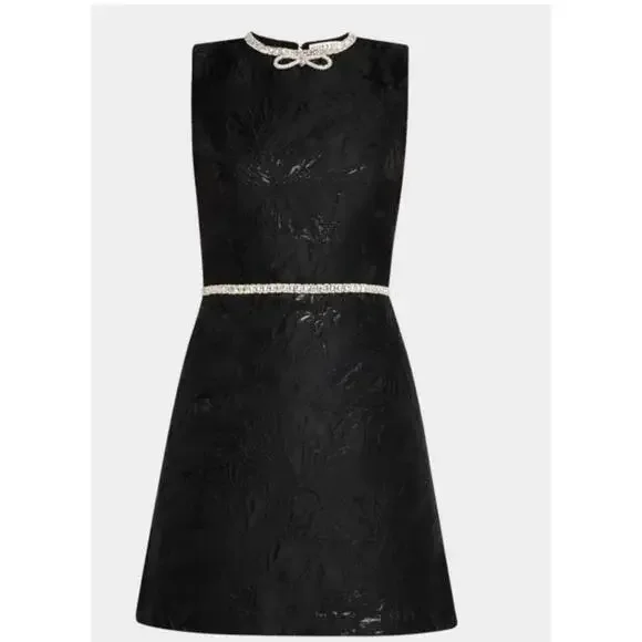 $695 Alice + Olivia Ellis Embellished Mini Black Sleeveless Dress Size 10 - Picture 2 of 14